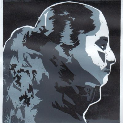 Umama year 10, lino cut print with 4 tones.